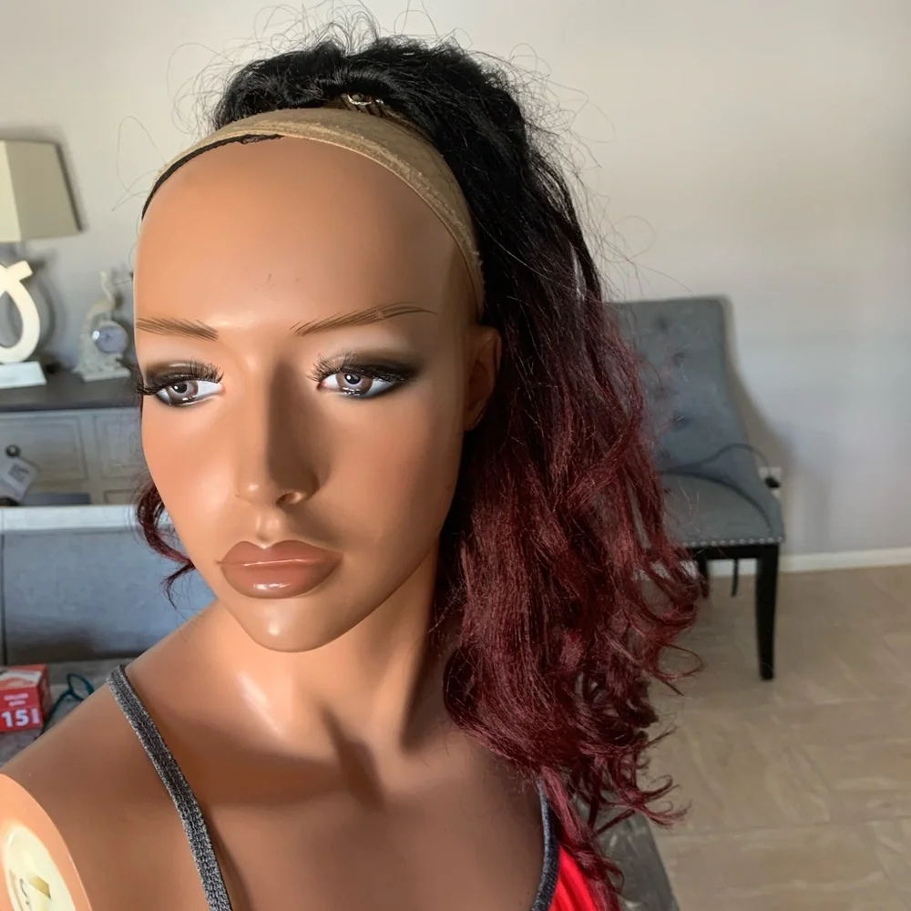 Ombre/Rooted black-reddish wavy hair topper wig - Picture 8 of 13